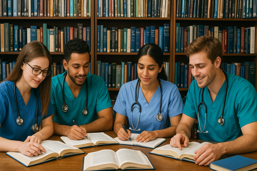 Medical Students Studying in Library to boost NBME Shelf Exam scores