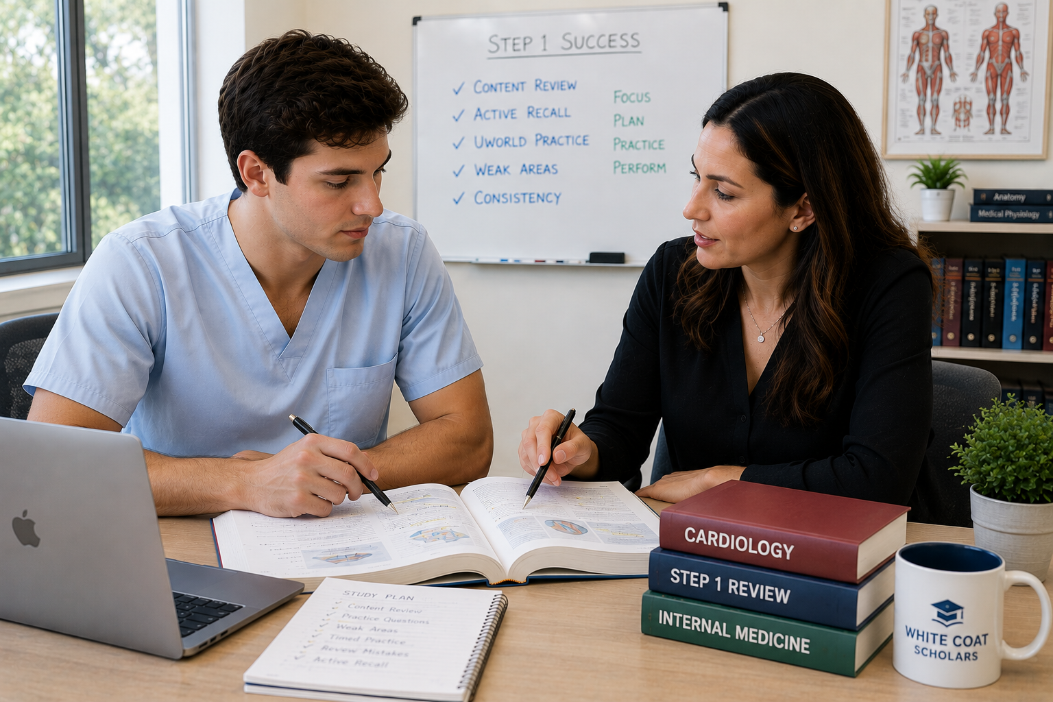 Medical student working with a USMLE Step 1 tutor